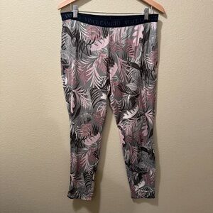 Women’s Large Vince Camuto Tropical Palm Leaves Gray Pink Black Pajama Pants